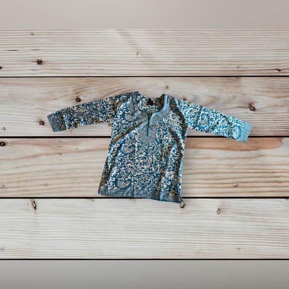 Free People Women's Bella Printed Tunic Blouse Long Sleeve Light Blue Size XL - Picture 3 of 16